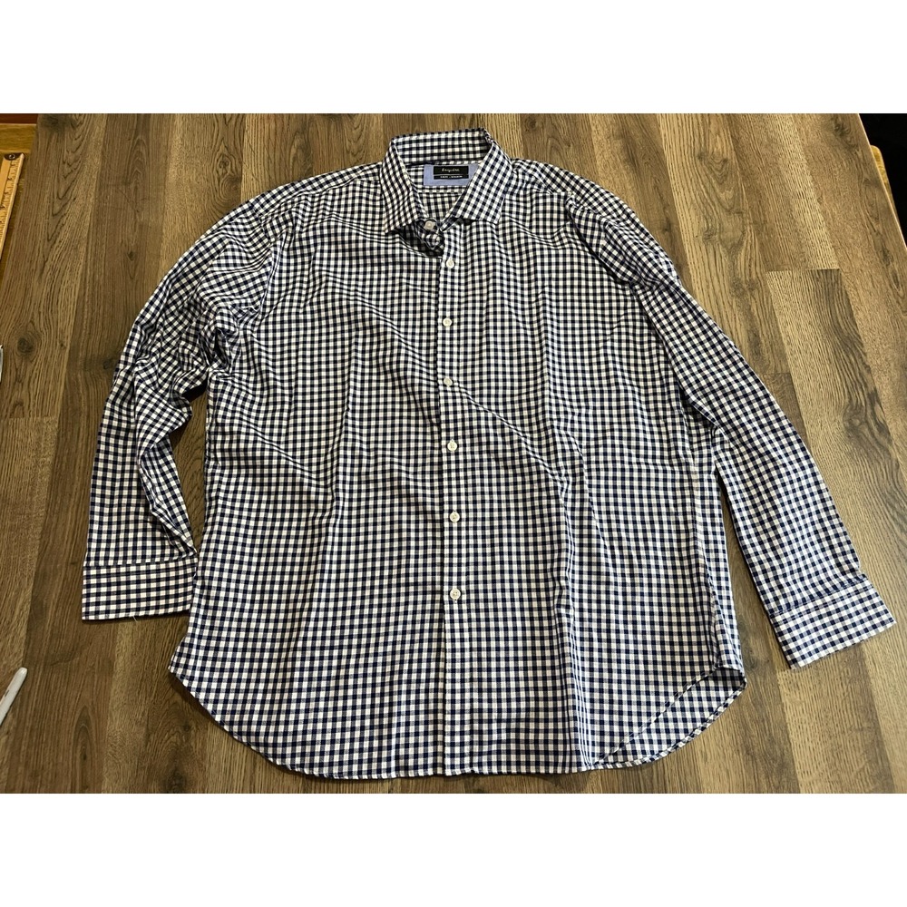 Esquire Shirt, Men's Size 18.5 34/35, Blue White, Plaid, Button Up, Long Sleeve